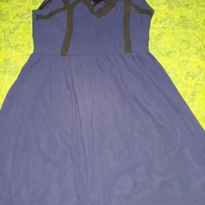 Elegant Navy Blue Dress with Black Accents